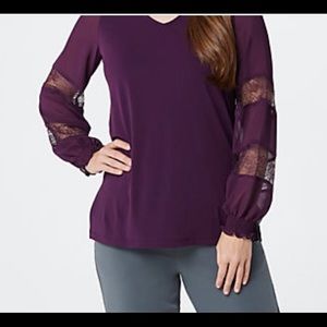 Susan Graver Liquid Knit top with detailed sleeves